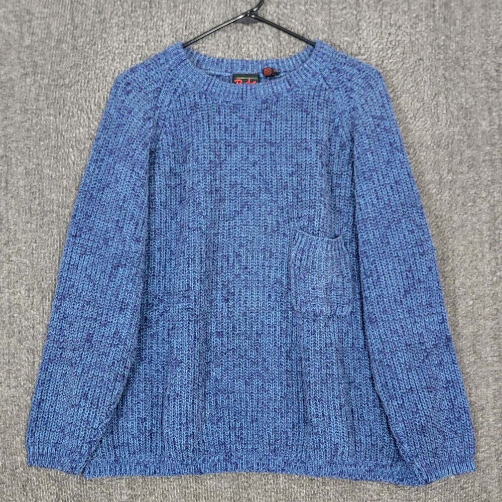 Vintage 80s Pasta Sweater Mens Large Blue Long Sleeve Ramie Cotton Crewneck